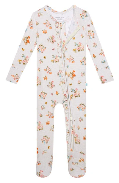 Posh Peanut Babies' Clemence Floral Print Ruffle Fitted Footie Pyjamas In Open Beige