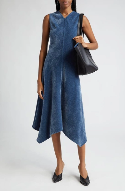 Proenza Schouler Layla Velvet Asymmetric Hem Dress In Steel Blue