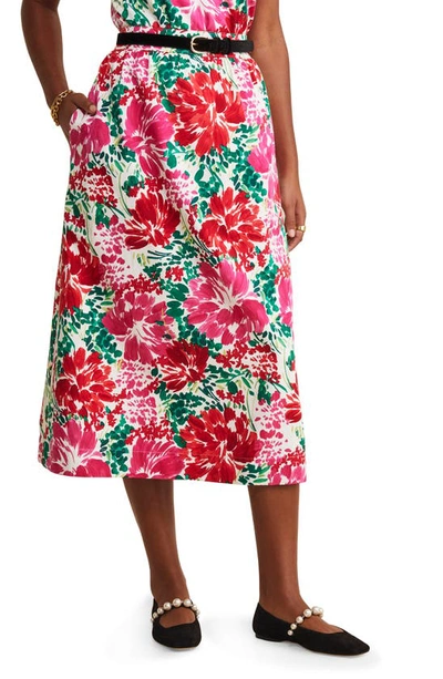 Vineyard Vines Floral Cotton & Silk Faille Midi Skirt In Brush Floral - Marsh