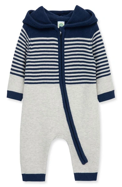 Little Me Babies' Stripe Cotton Hooded Romper In Grey