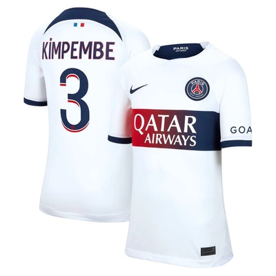 Nike Kids' Youth  Presnel Kimpembe White Paris Saint-germain 2023/24 Away Stadium Replica Player Jersey