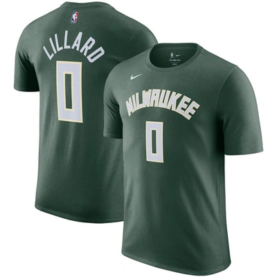 Nike Men's  Damian Lillard Hunter Green Milwaukee Bucks Name And Number T-shirt