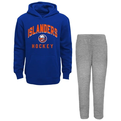 Outerstuff Kids' Toddler Blue/heather Gray New York Islanders Play By Play Pullover Hoodie & Pants Set