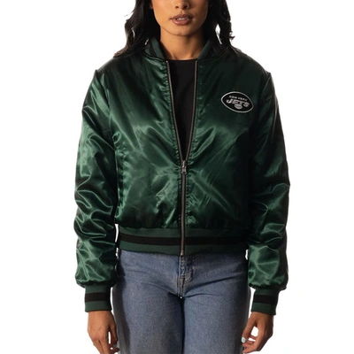 The Wild Collective Green/black New York Jets Reversible Sherpa Full-zip Bomber Jacket