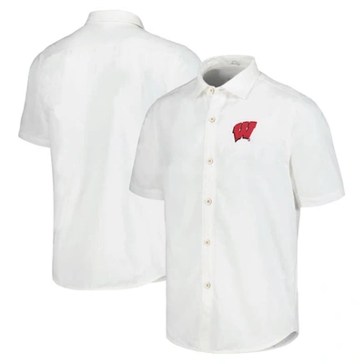 Tommy Bahama White Wisconsin Badgers Coconut Point Palm Vista Islandzone Camp Button-up Shirt