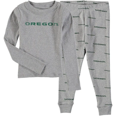 Outerstuff Kids' Big Boys Heathered Gray Oregon Ducks Long Sleeve T-shirt And Pant Sleep Set