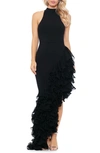 Betsy & Adam Ruffle Detail Asymmetric Body-con Ponte Gown In Black