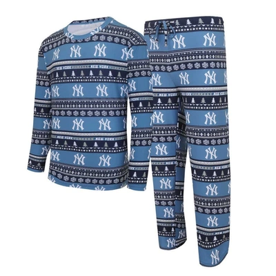 Concepts Sport Men's  Navy New York Yankees Knit Ugly Sweater Long Sleeve Top And Pants Set