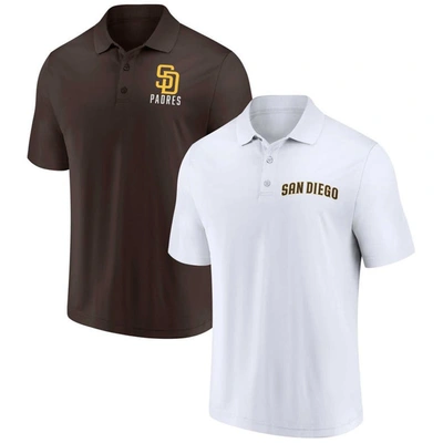 Fanatics Men's  Brown, White San Diego Padres Two-pack Logo Lockup Polo Shirt Set In Brown,white
