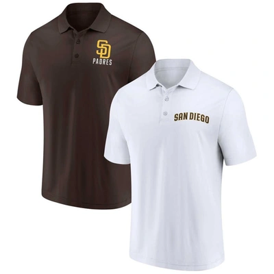 Fanatics Men's  Brown, White San Diego Padres Two-pack Logo Lockup Polo Shirt Set