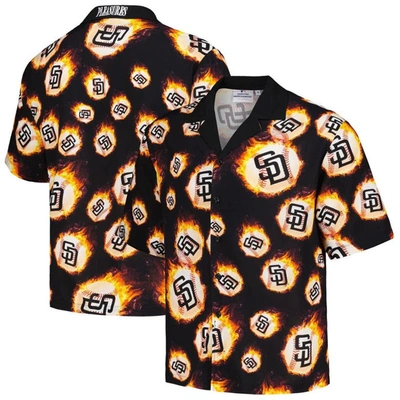 Pleasures Black San Diego Padres Flame Fireball Button-up Shirt