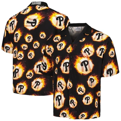 Pleasures Black Philadelphia Phillies Flame Fireball Button-up Shirt