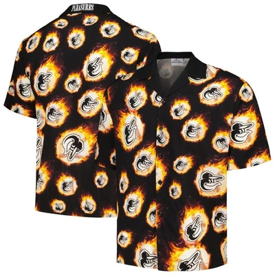 Pleasures Black Baltimore Orioles Flame Fireball Button-up Shirt