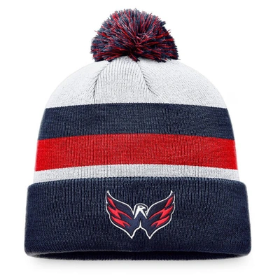 Fanatics Men's  Branded Navy, Red Washington Capitals Fundamental Cuffed Knit Hat With Pom In Navy,red