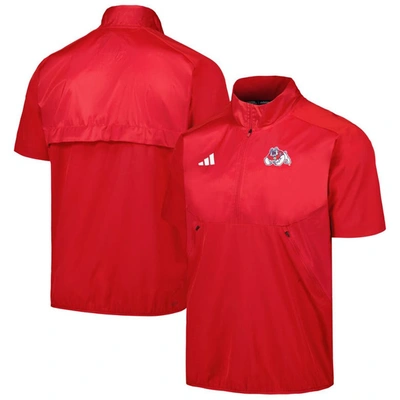 Adidas Originals Adidas Red Fresno State Bulldogs Sideline Aeroready Raglan Short Sleeve Quarter-zip Jacket