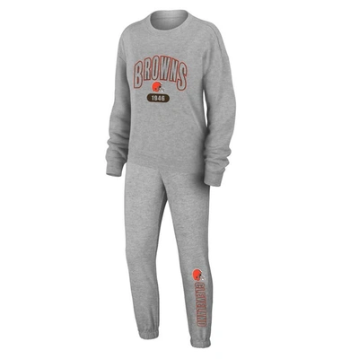 Wear By Erin Andrews Heather Gray Cleveland Browns Plus Size Knitted Tri-blend Long Sleeve T-shirt