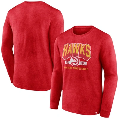 Fanatics Men's  Heather Red Distressed Atlanta Hawks Front Court Press Snow Wash Long Sleeve T-shirt