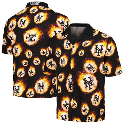 Pleasures Black New York Mets Flame Fireball Button-up Shirt