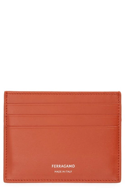 Ferragamo Classic Leather Card Case In Terracotta Nero