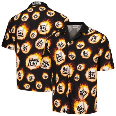 Pleasures Black St. Louis Cardinals Flame Fireball Button-up Shirt