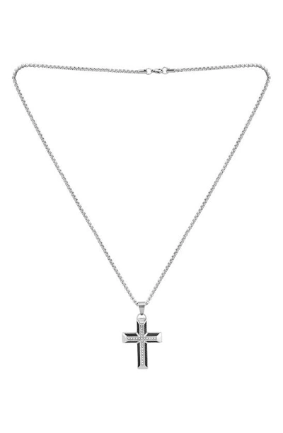 American Exchange Stainless Steel Diamond Cross Necklace In Silver/ Black