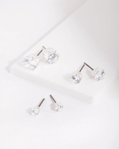 Lovisa Cubic Zirconia Round Stud Earring 3 Pack In Silver