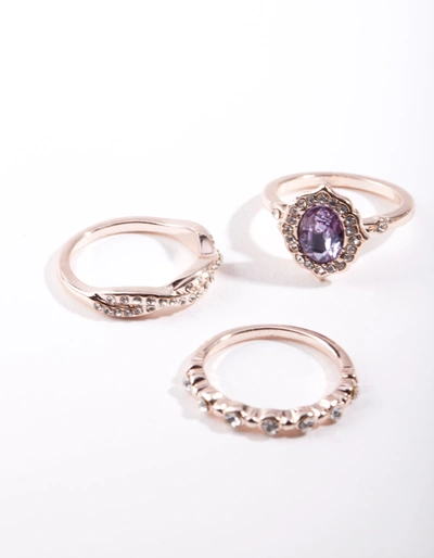 Lovisa Rose Gold Purple Stone Ring Stack In Multi