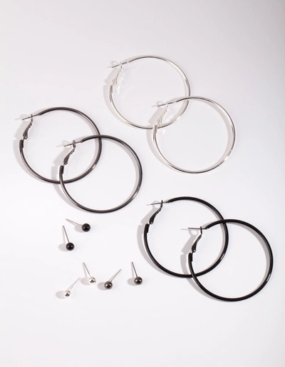 Lovisa Mixed Metal Stud And Hoop Earring 6 Pack In Silver