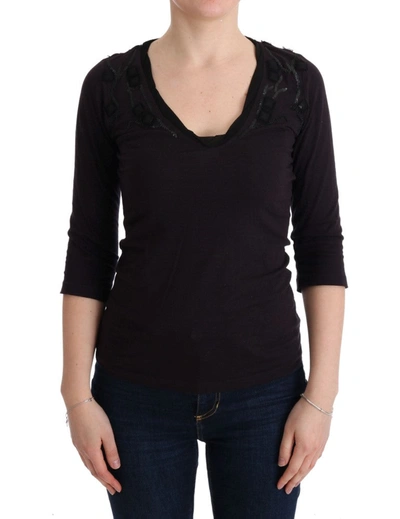 Costume National Elegant Purple V-neck Blouse Women's Tee