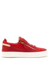 Giuseppe Zanotti Frankie Leather And Suede Low-top Trainers In Red