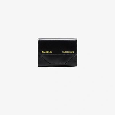 Balenciaga Black And Yellow Logo Embossed Leather Card Holder