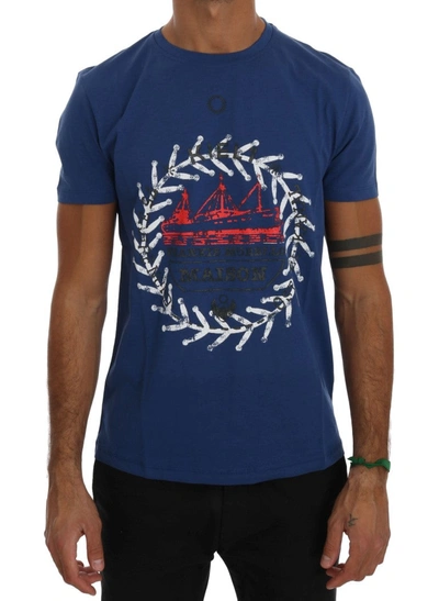 Frankie Morello Elegant Blue Crewneck Cotton Men's Tee