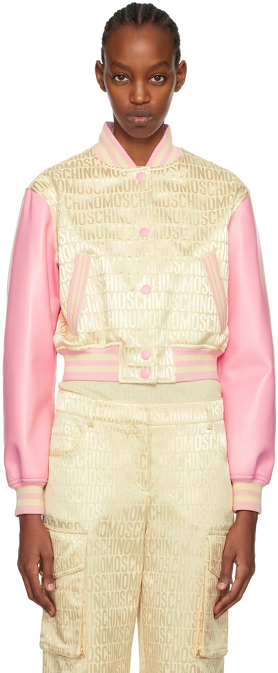 Moschino Logo-jacquard Cropped Jacket In Cream