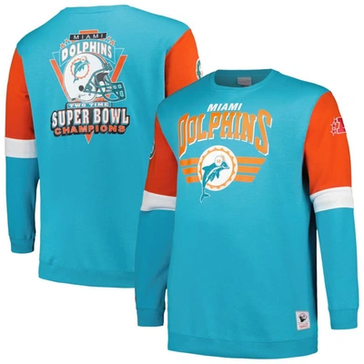 Mitchell & Ness Men's  Aqua Miami Dolphins Big And Tall Fleece Pullover Sweatshirt