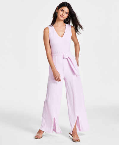 Bar Iii Petite Sleeveless V-neck Wide-leg Jumpsuit, Created For Macy's In Dreamy Pink