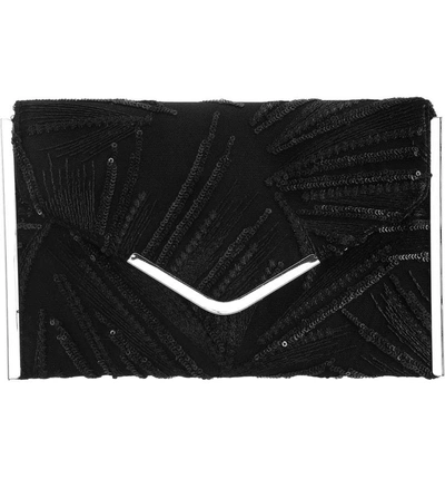 Nina Embroidery Envelope Clutch Bag - Black
