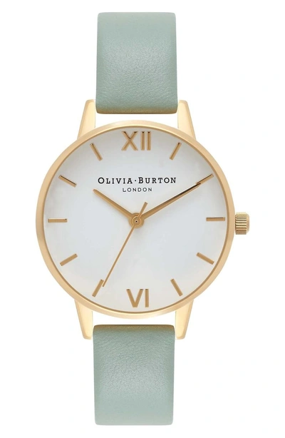 Olivia Burton Midi Dial Leather Strap Watch, 30mm In Mint/ White/ Gold