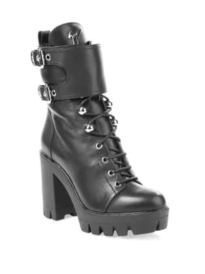 Giuseppe Zanotti Lace-up Fur & Leather Combat Boots In Black