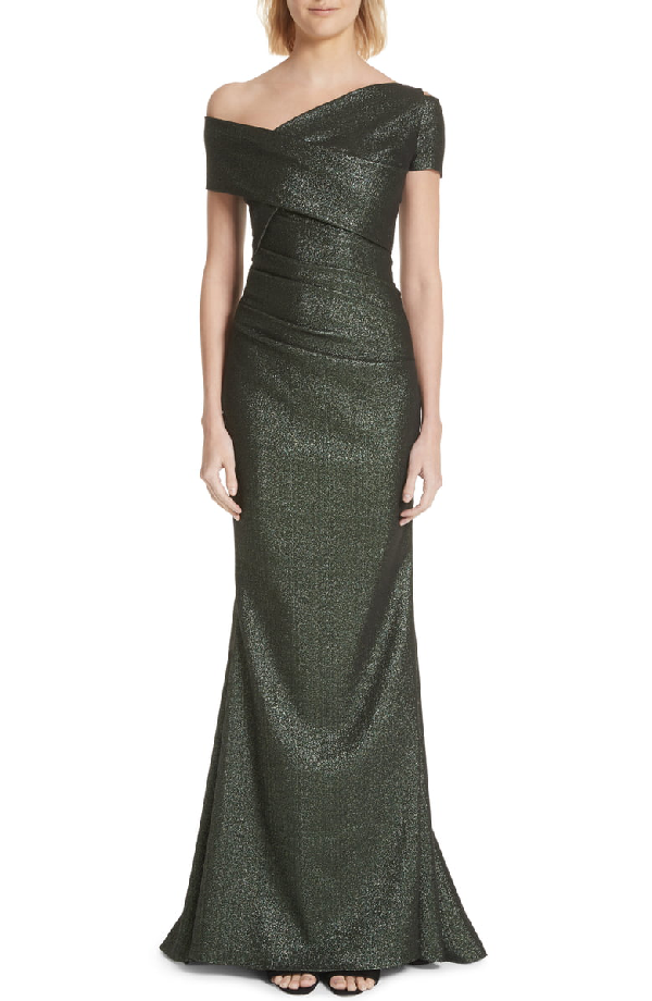Talbot Runhof Glitter Knit Asymmetrical Mermaid Gown In Green | ModeSens