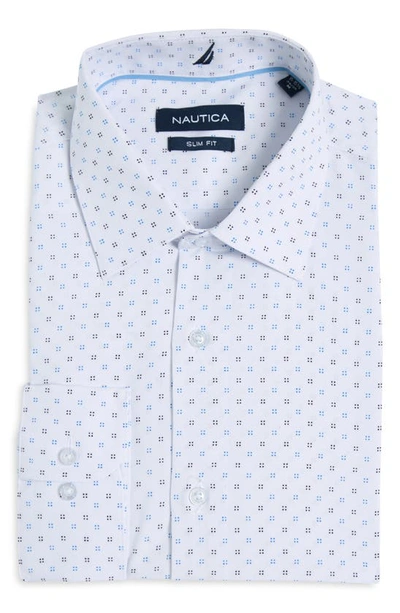 Nautica Slim Fit Mixed Dots Stretch Dress Shirt In White