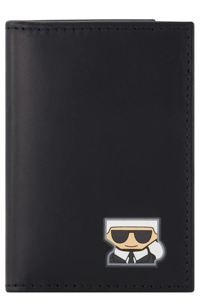 Karl Lagerfeld Leather Fold Cardholder In Black