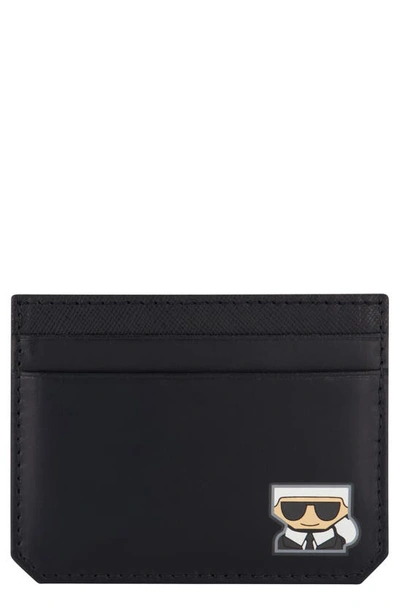 Karl Lagerfeld Flat Leather Cardholder In Black