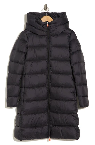 Save The Duck Rita Hooded Long Puffer Jacket In Black