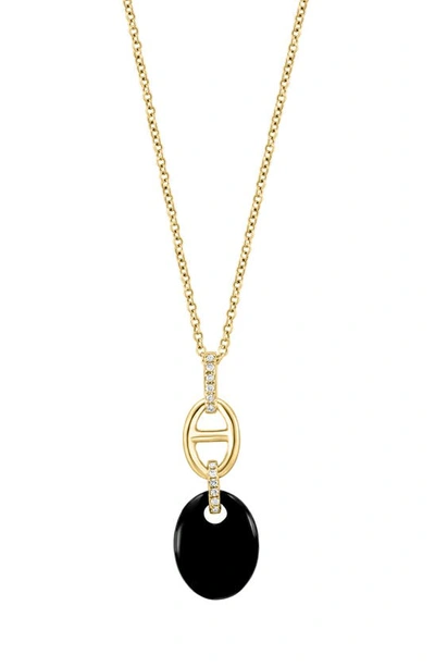 Effy 14k Yellow Gold Pavé Diamond & Oval Onyx Pendant Necklace In Black