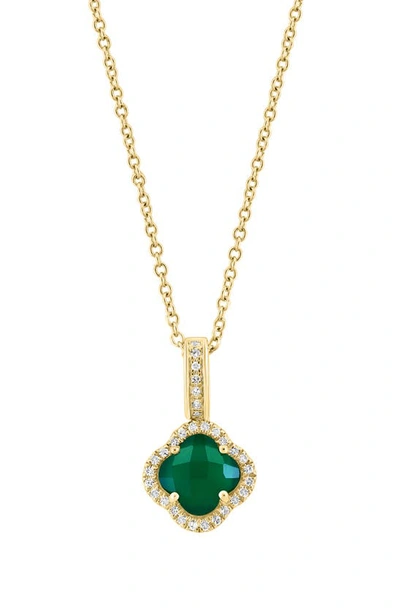 Effy 14k Yellow Gold Green Onyx & Diamond Quatrefoil Pendant Necklace
