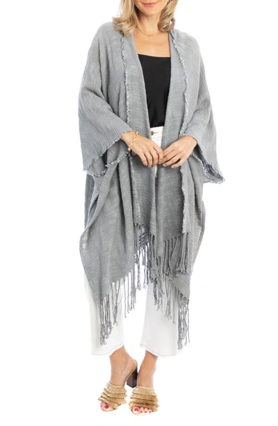 Saachi Hooded Fringe Cotton Ruana In Gray