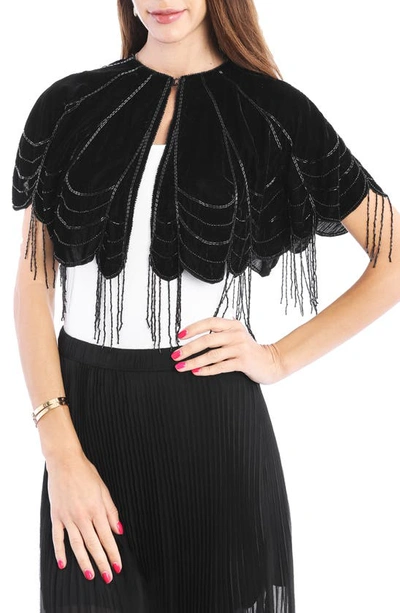 Saachi Beaded Velvet Cape In Black