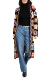 Saachi Granny Square Crochet Longline Cardigan In Black