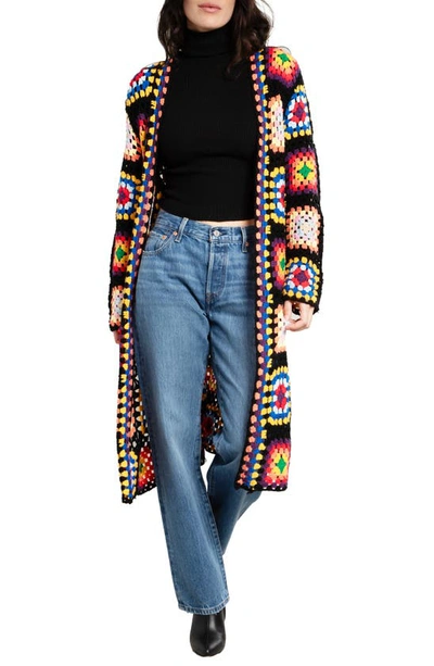 Saachi Granny Square Crochet Longline Cardigan In Multi