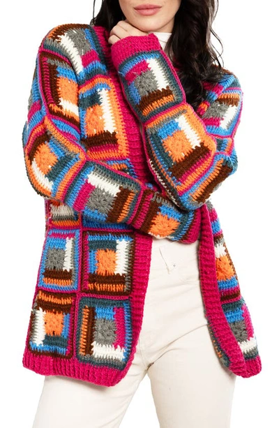 Saachi Granny Square Crochet Cardigan In Pink